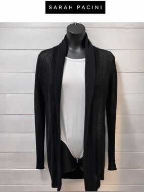 SARAH PACINI – Black Open-Front Knit Cardigan – One Size